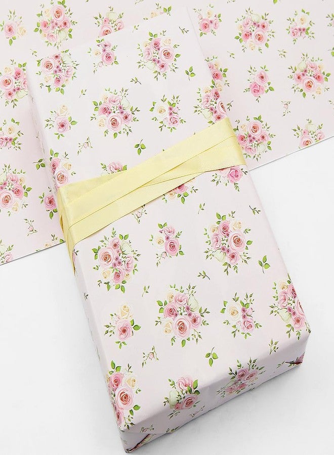 Geluode Flower Wrapping Paper and Ribbon Set for Girls Lady Women, 4 Sheets Rose Floral Bridal Shower Engagement Gift Wrap For Birthday Wedding Mother's Day Anniversary Valentine's Day or Any Occasion - Image 1